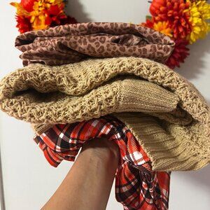Womens Plus Size 1X Autumn Curvy Fit OUTFIT Sweaters Plaid Bottom Tan Orange